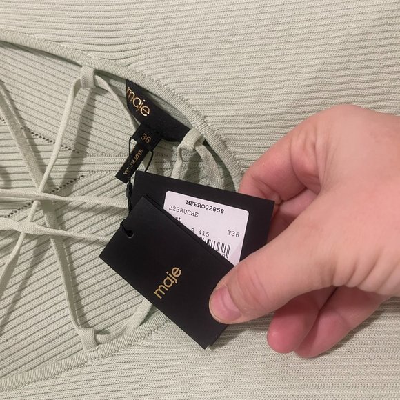 NWT Maje Ribbed Scoop Back Lace Up Mint Green Midi Dress, Size 36 (S) - Picture 7 of 8